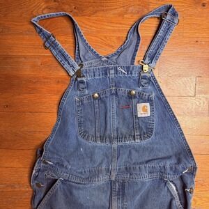 Carhartt Overalls Men's 38x34 Blue Denim Carpenter Bib Workwear Cotton R07 DST